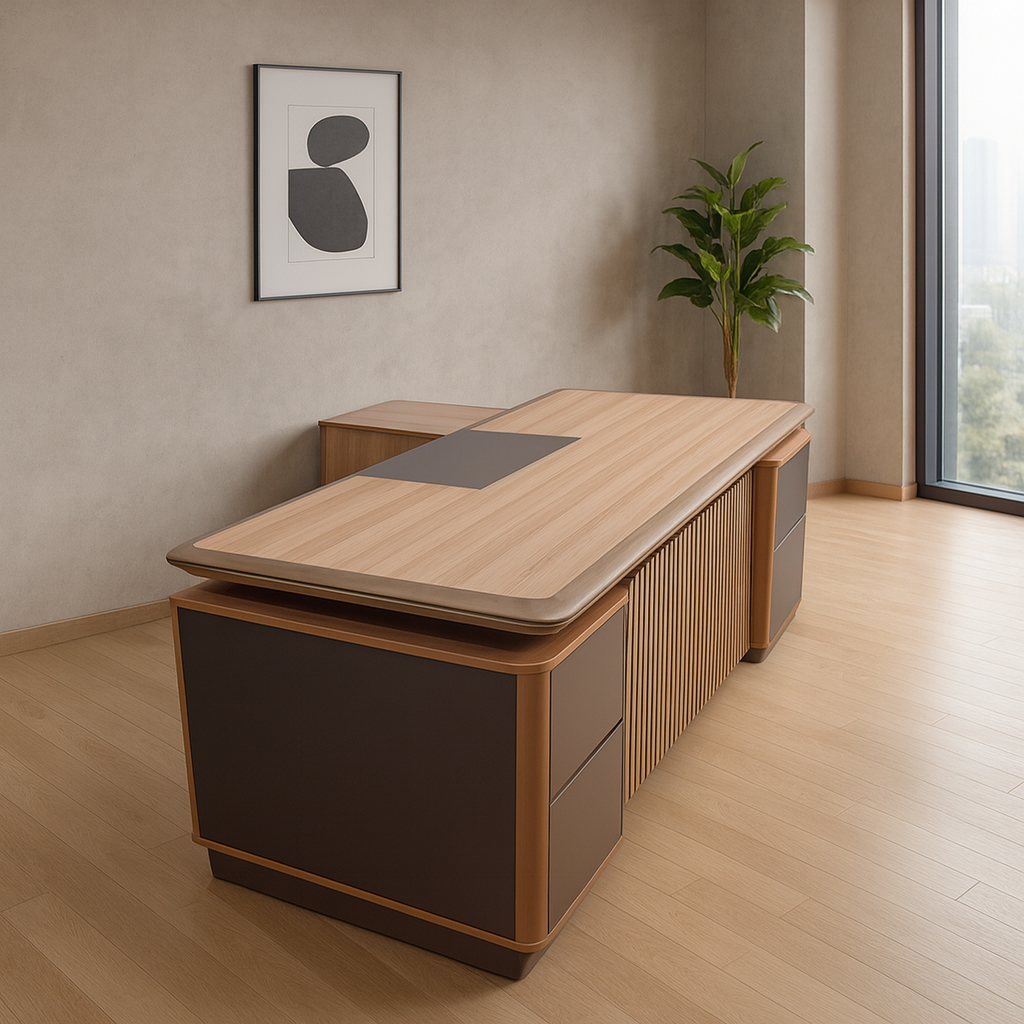 Desk 200×160×75 cm + Side Unit + Attached Drawers – Wooden – az50029