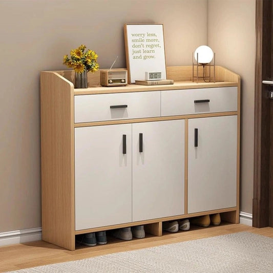 Shoe Cabinet, 160 × 35 × 100 cm - Beige and white  - AZ4001