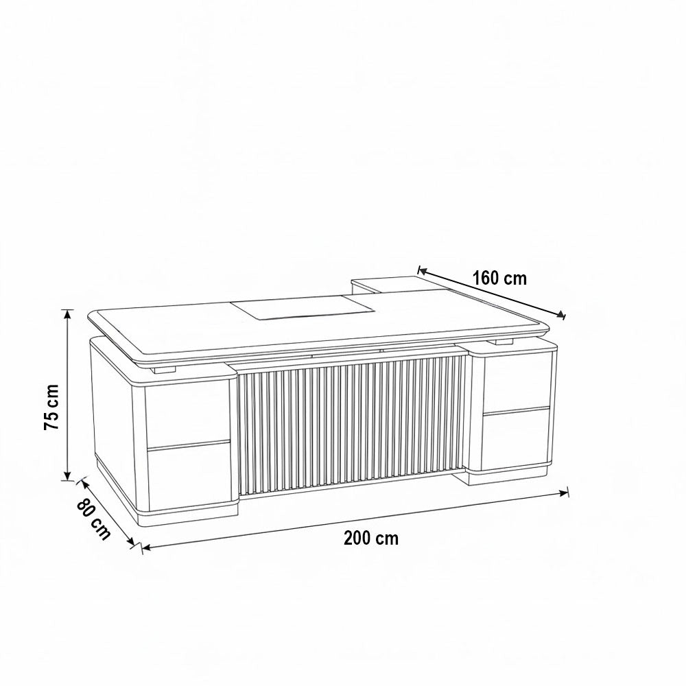 Desk 200×160×75 cm + Side Unit + Attached Drawers – Wooden – az50029
