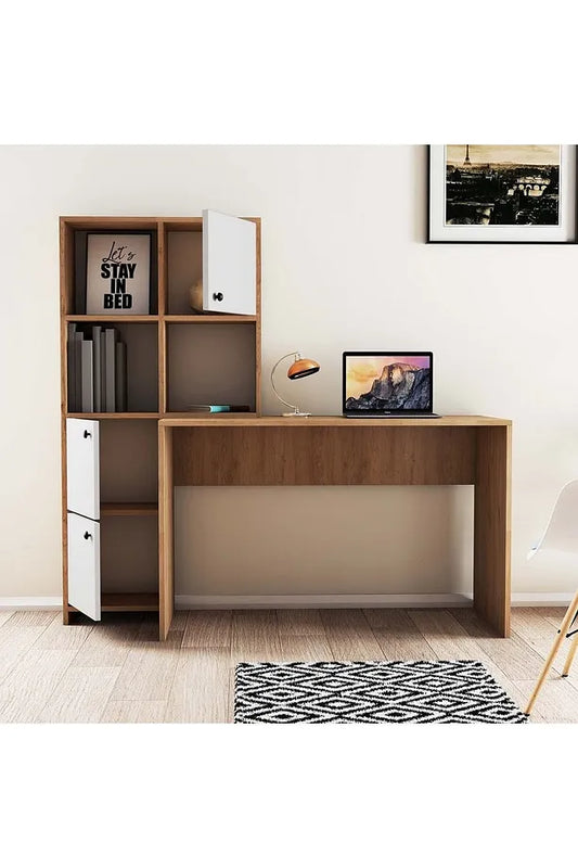 Desk 140 x 50 x 75 cm - White& wooden - AZ1105