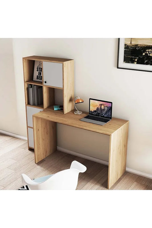 Desk 140 x 50 x 75 cm - White& wooden - AZ1105