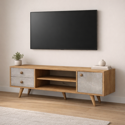 TV Table, 160 × 30 × 45 cm - Wooden and Grey - AZ30011