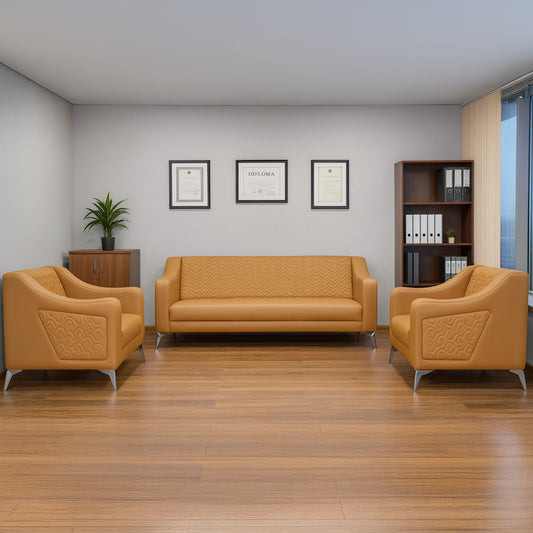 Office Sofa Set – Beige Leather with Musky and mdf Wood - BESAN