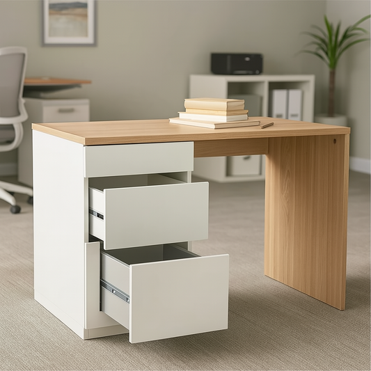 Desk 140 x60 x 75 cm - white &wooden - AZ1095