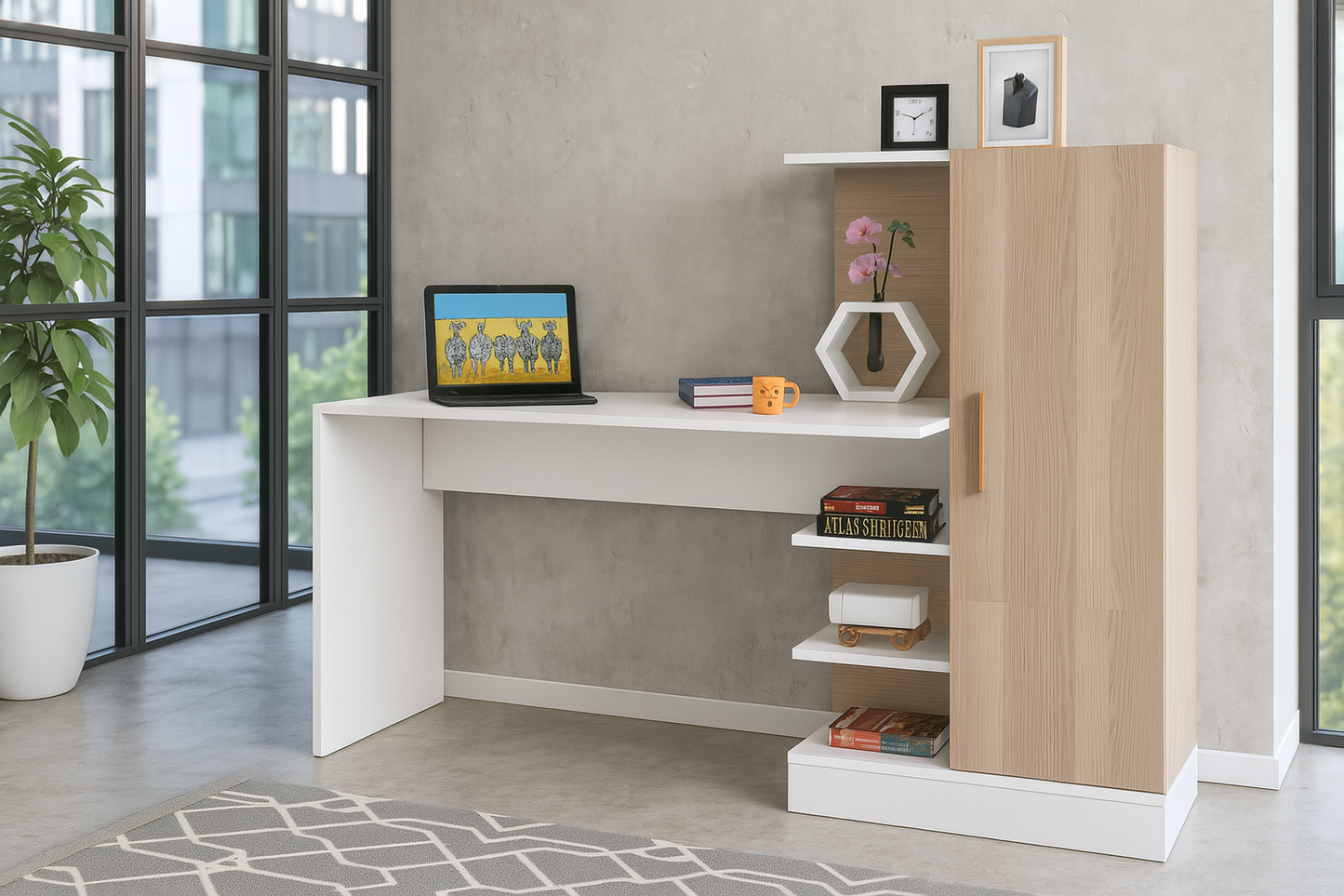 Desk 120x60x 75 cm -white and wooden - AZ1199