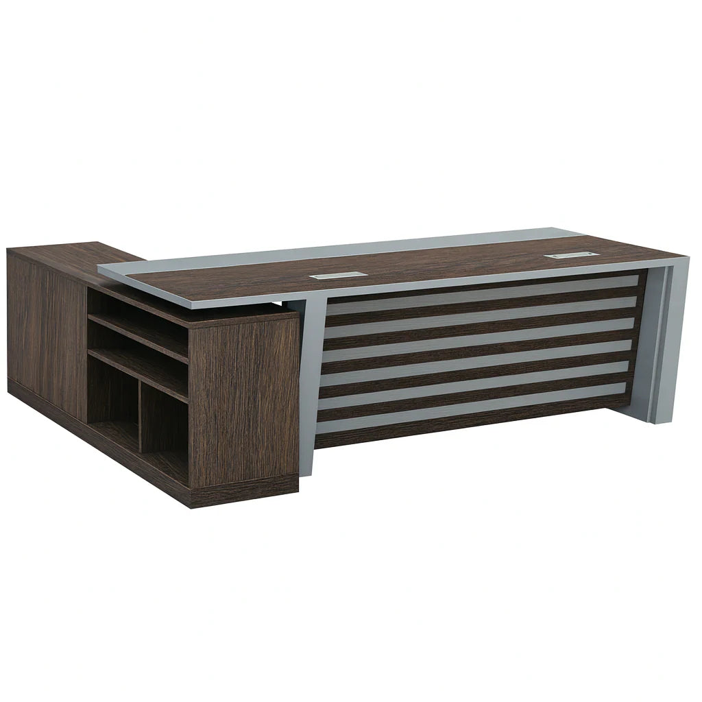 مكتب 180×160×75 سم + وحدة جانبية – بني ورمادي – AZ120200
