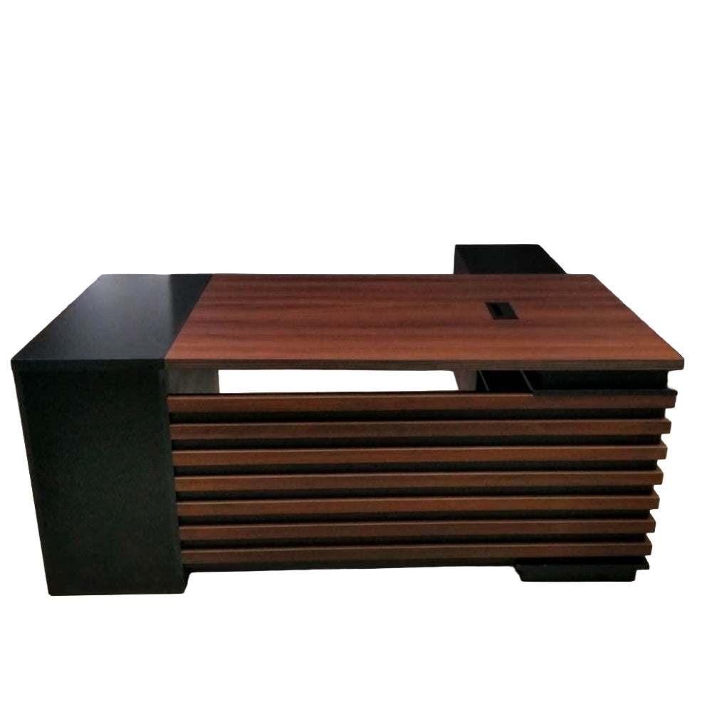 Desk 180×160×75 cm + Side Unit + Attached Drawers – Brown & Black – AZ50038