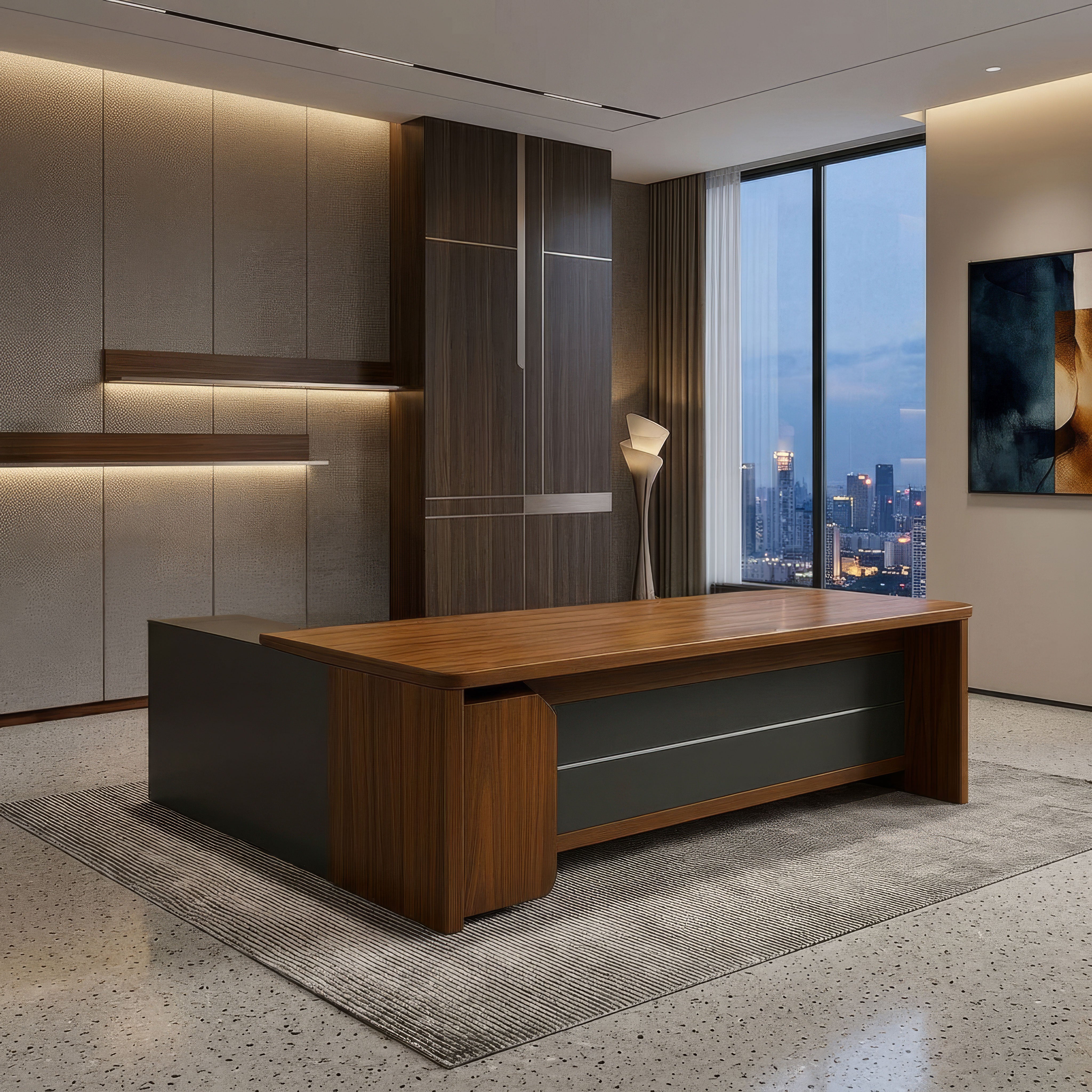 مكتب 180×160×75 سم + سايد – بني وأسود – AZ12072
