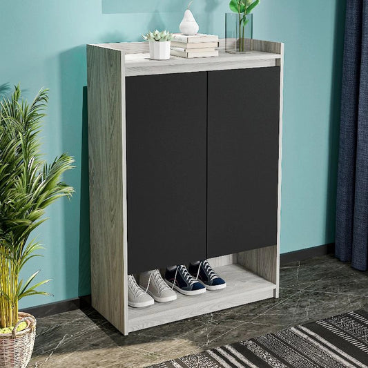 Shoe Cabinet, 80 × 35 × 120 cm - White and Black - AZ40023
