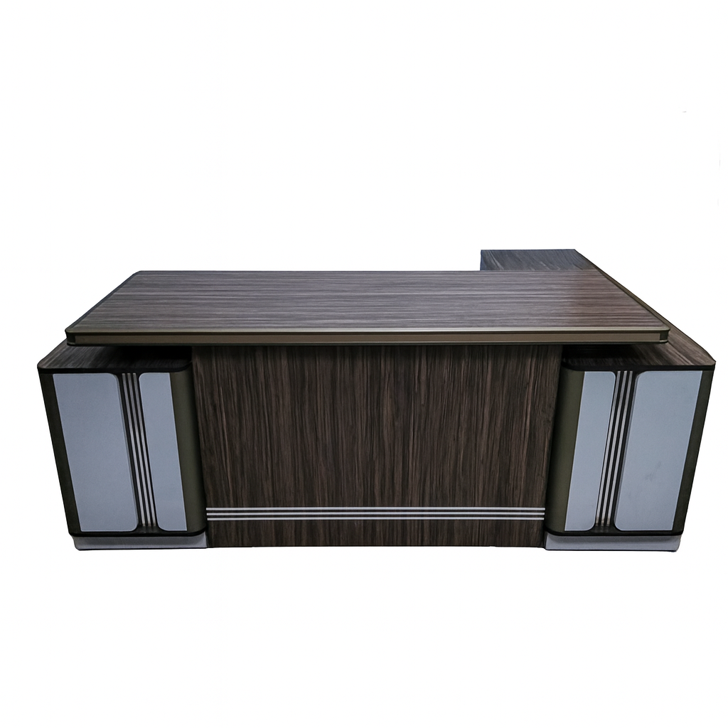 Desk 200×160×75 cm + Side Unit + Attached Drawer Unit – Brown, White – AZ50006