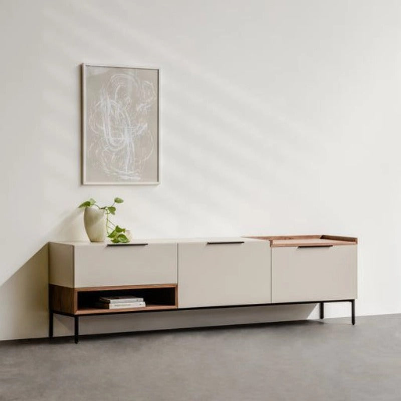 طاولة تلفزيون 180 × 45 × 45 سم – أبيض وخشبي – AZ30023
