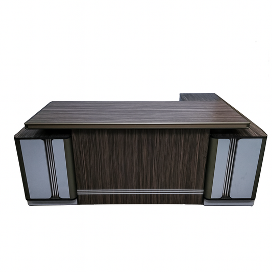 Desk 200×160×75 cm + Side Unit + Attached Drawer Unit – Brown, White – AZ50006