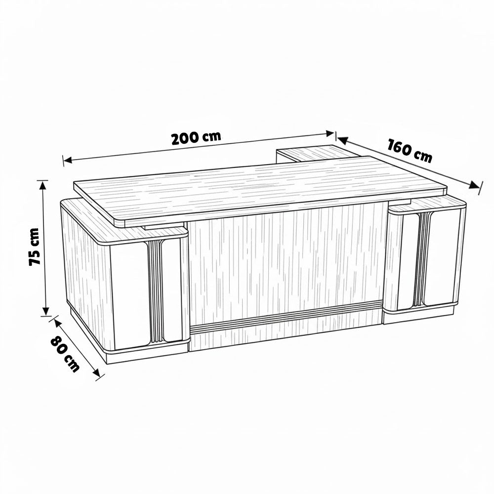 Desk 200×160×75 cm + Side Unit + Attached Drawer Unit – Brown, White – AZ50006