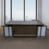 Desk 200×160×75 cm + Side Unit + Attached Drawer Unit – Brown, White – AZ50006