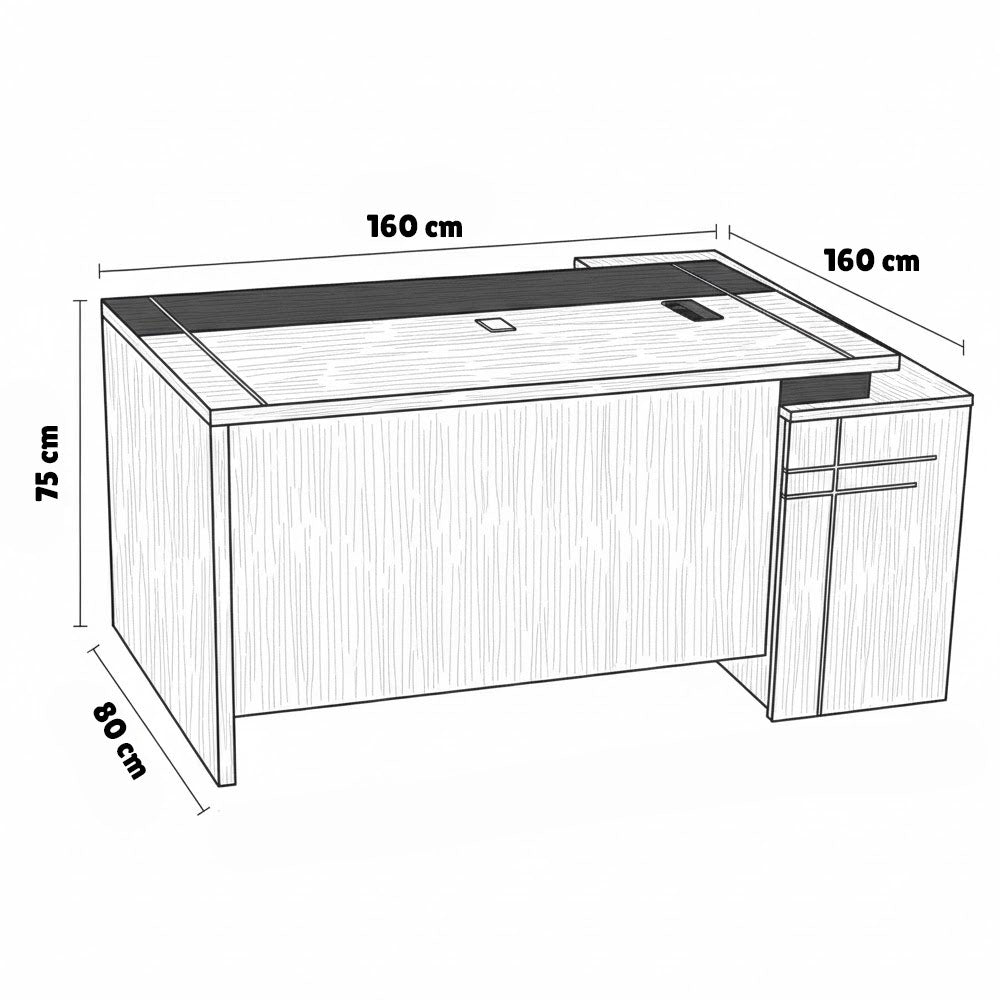 مكتب 160×160×75 سم + وحدة جانبية – بني وأسود – AZ50040