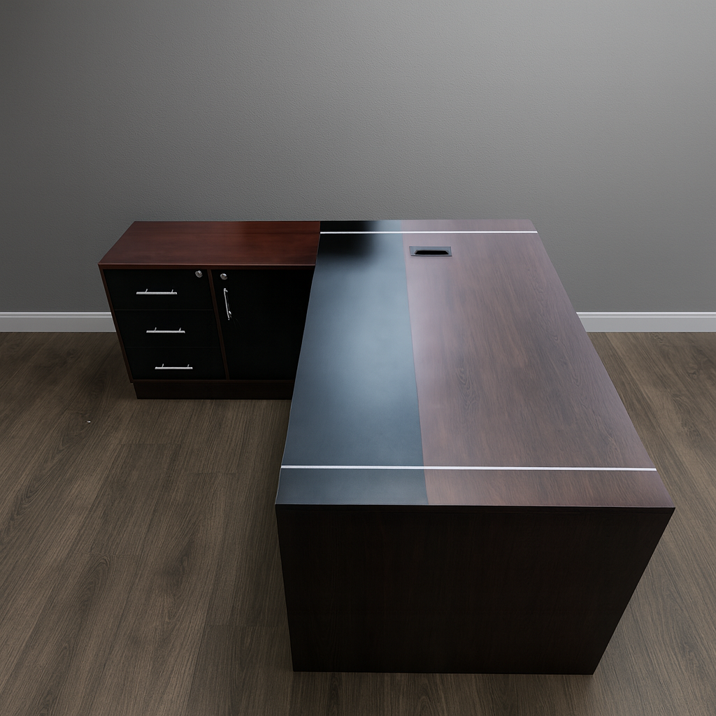 مكتب 160×160×75 سم + وحدة جانبية – بني وأسود – AZ50040