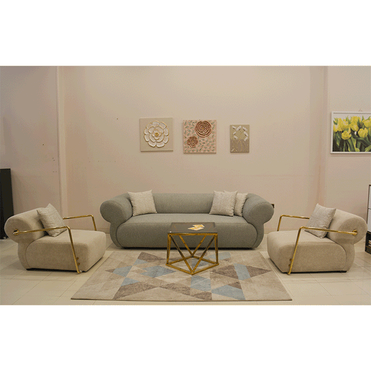 Modern Sofa Set 3 Pieces (Beech Wood, Plywood, Pine) – Color: Gray and Beige
