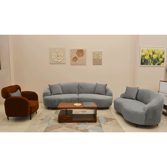 Modern Sofa Set 3 Pieces (Beech Wood, Plywood, Pine) – Color: Gray and Brown –2502