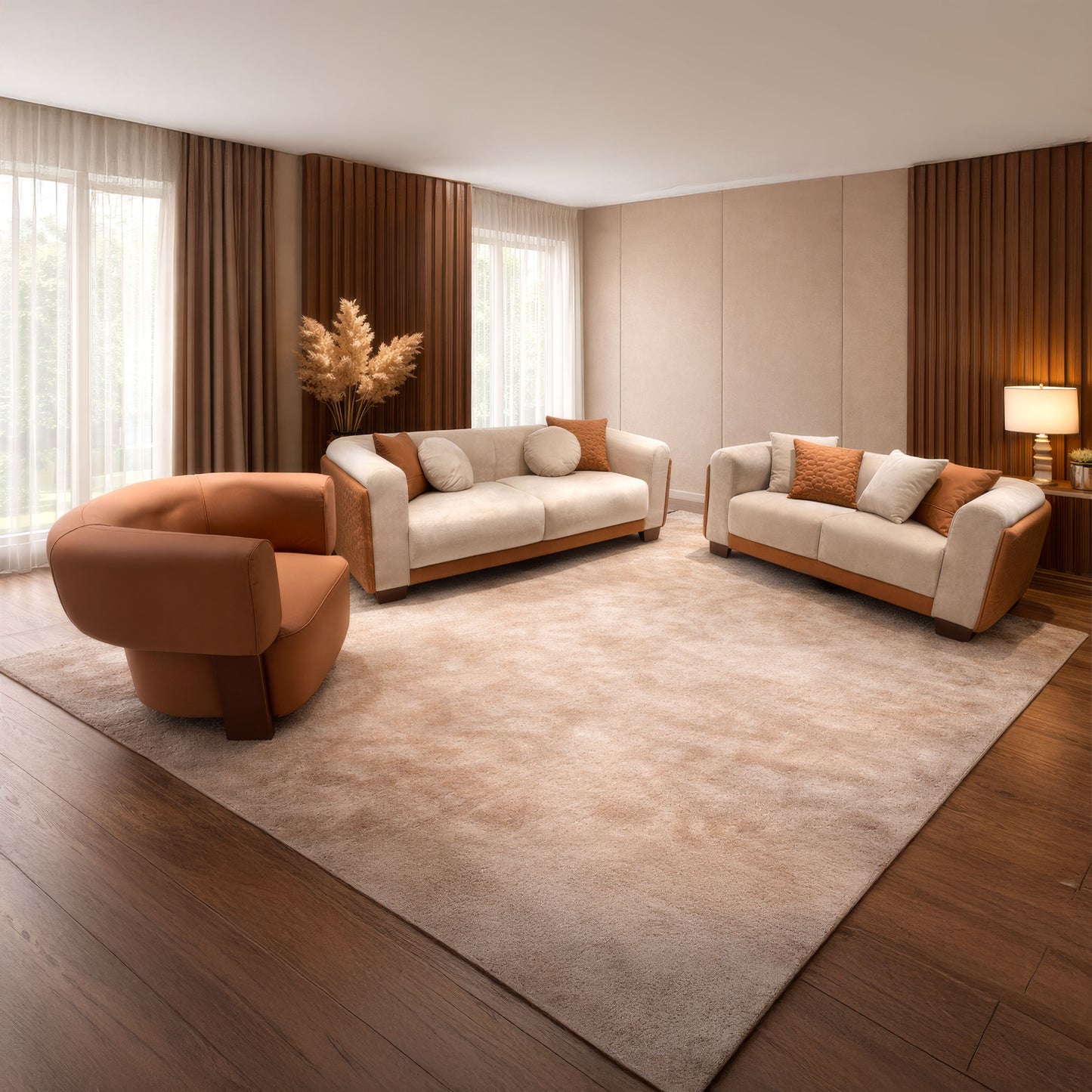 انتريه مودرن 3 قطع (خشب أبلكاش، خشب زان وخشب موسكي) – اللون: بيج وبرتقالي – 2518
