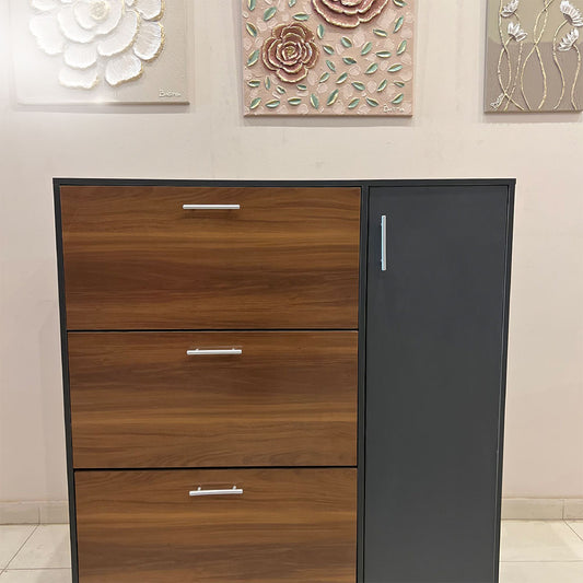 Modern Wood-Look Shoe Cabinet with Side Compartment
