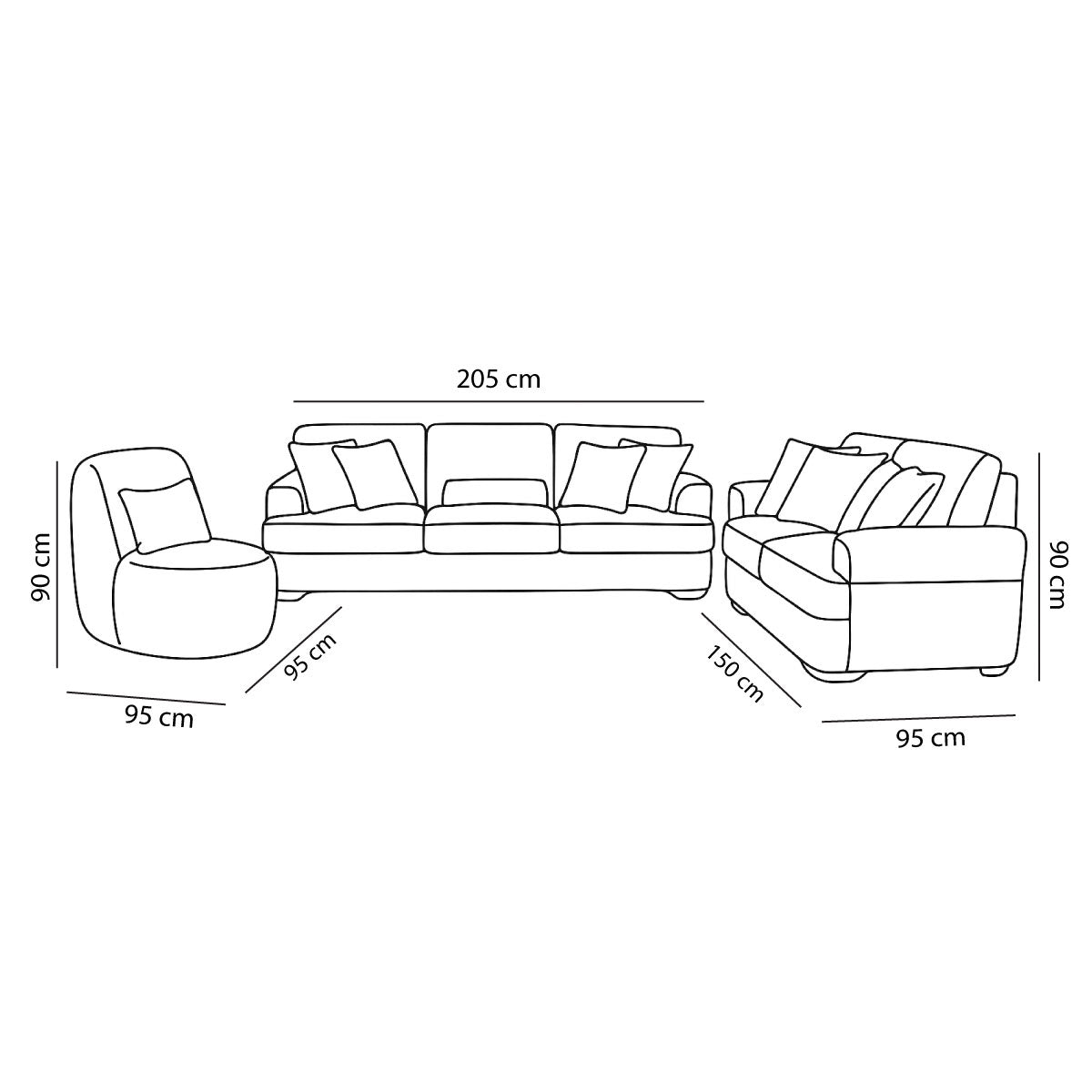 Modern Sofa Set 3 Pieces (Beech Wood, Plywood, Pine) – Color: Beige – Jenin