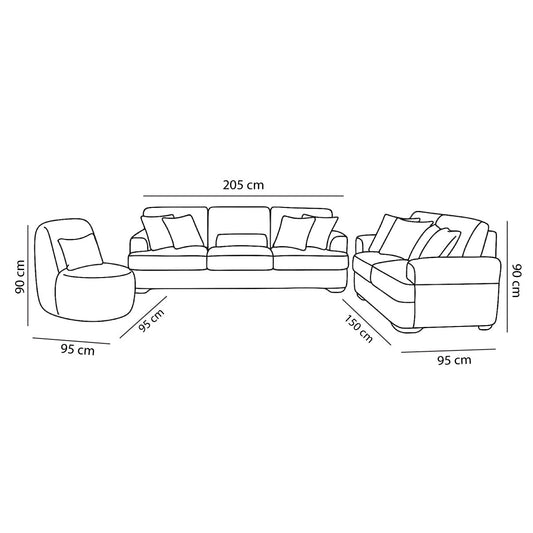 Modern Sofa Set 3 Pieces (Beech Wood, Plywood, Pine) – Color: Beige – Jenin
