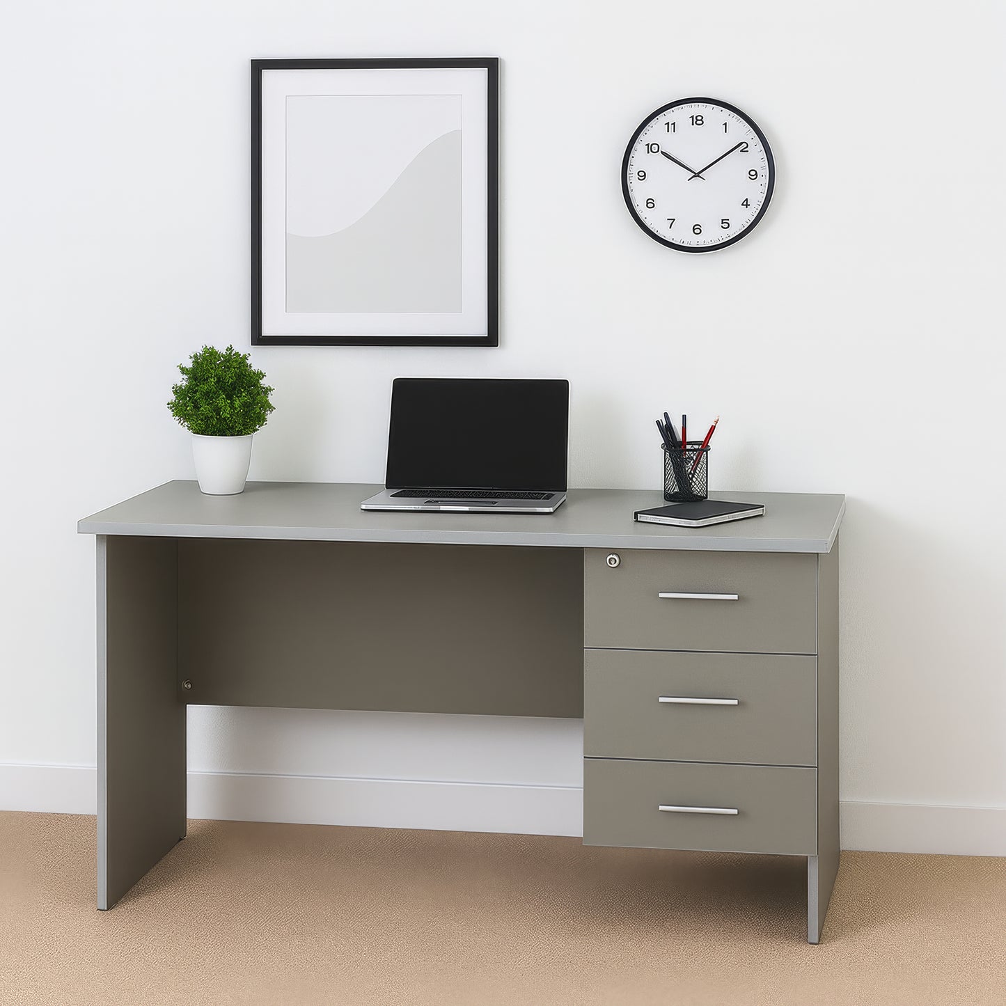 مكتب 140×70×75 سم + وحدة أدراج معلّقة – رمادي – AZ50061
