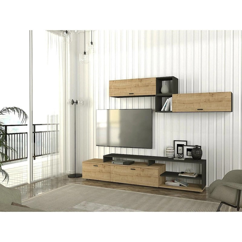 طاولة تلفزيون، 220 × 35 × 45 سم – خشبي ورمادي – AZ30027
