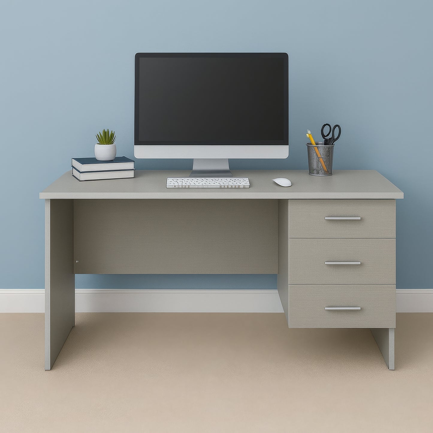مكتب 140×70×75 سم + وحدة أدراج معلّقة – رمادي – AZ50061
