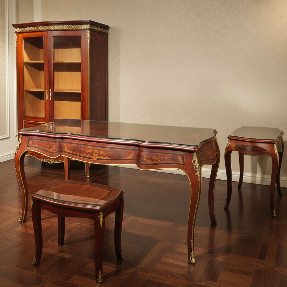 مكتب 160 × 80 × 75 سم + وحدة جانبية + مكتبة + ترابيزة استقبال – بني – AZ50024
