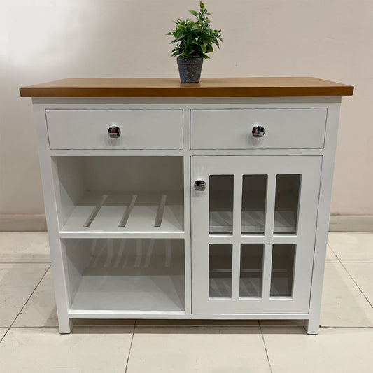 Modern Farmhouse Style Sideboard with Drawers and Glass Door