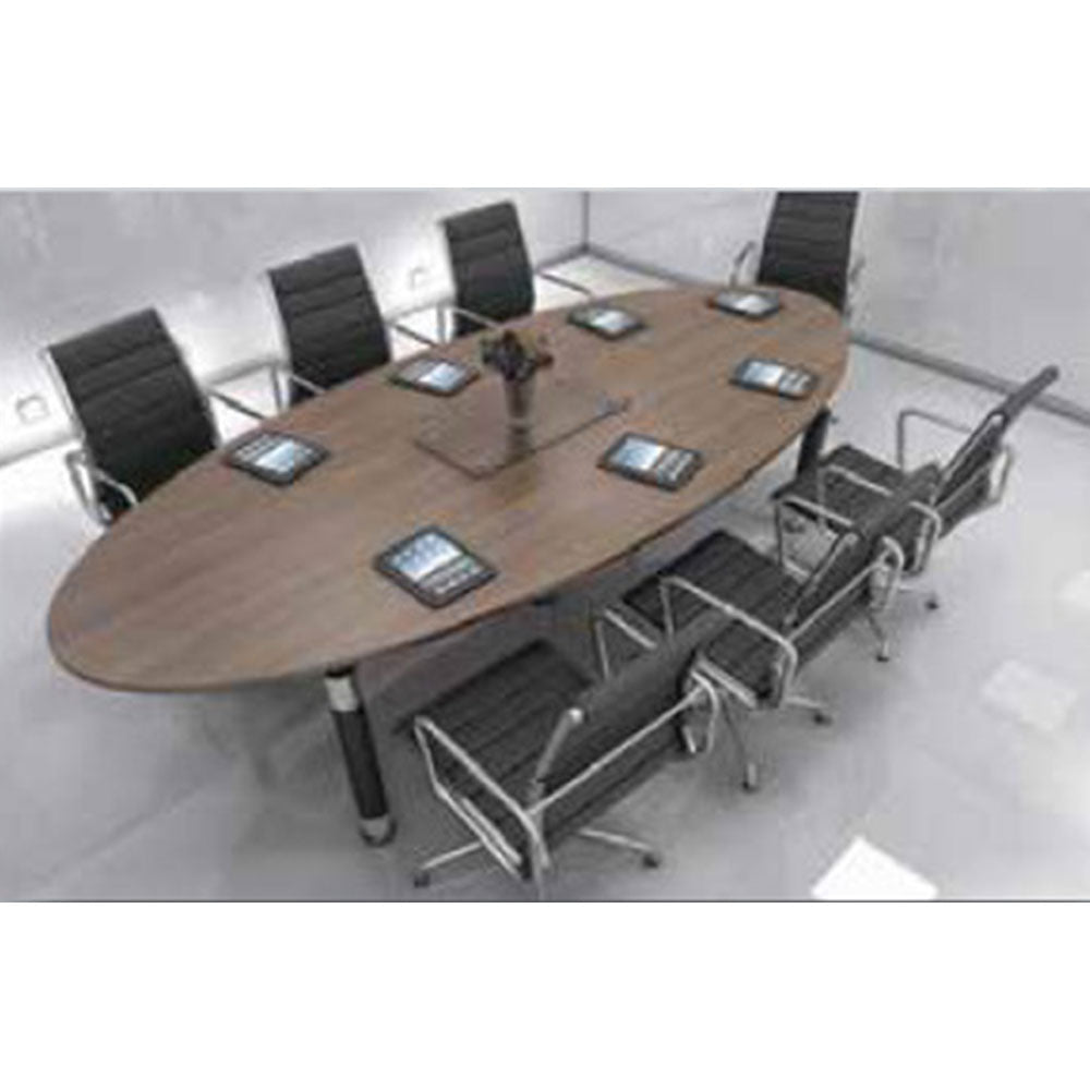 Elegant Dark Wood Conference Table with White Leather Chairs