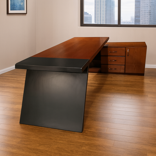 مكتب 200×160×75 سم + وحدة جانبية – رمادي وبني – AZ50022
