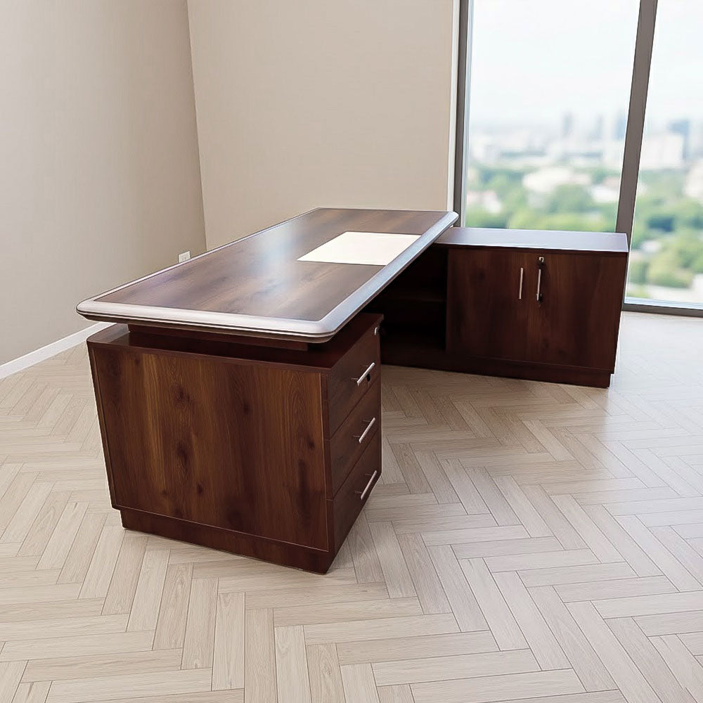 مكتب 200×160×75 سم + وحدة جانبية + أدراج متصلة – بني وبيج – AZ50030