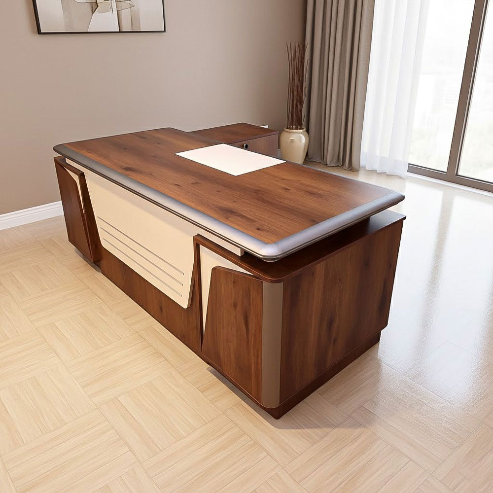 مكتب 200×160×75 سم + وحدة جانبية + أدراج متصلة – بني وبيج – AZ50030