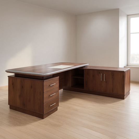 مكتب 200×160×75 سم + وحدة جانبية + أدراج متصلة – بني وبيج – AZ50030