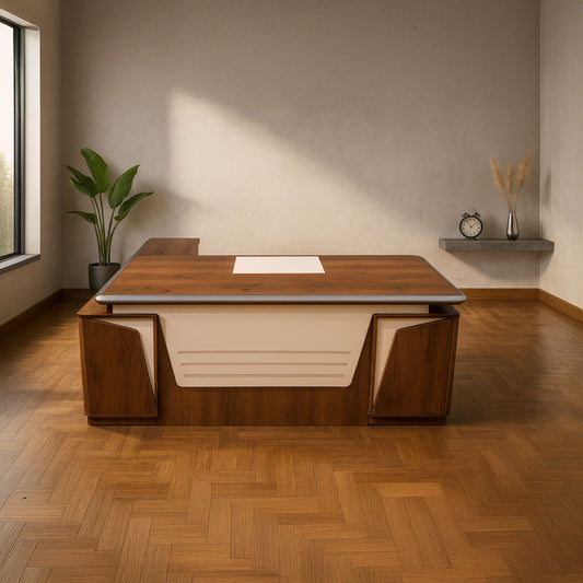 مكتب 200×160×75 سم + وحدة جانبية + أدراج متصلة – بني وبيج – AZ50030