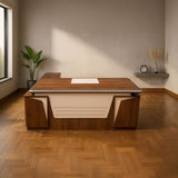 مكتب 200×160×75 سم + وحدة جانبية + أدراج متصلة – بني وبيج – AZ50030