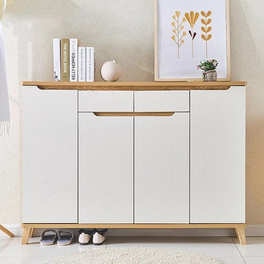 Shoe Cabinet, 140 × 40 × 115 cm - Beige and white  - AZ4002