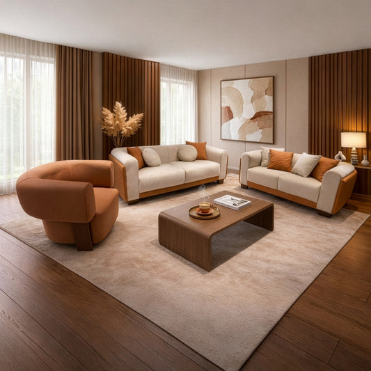 انتريه مودرن 3 قطع (خشب أبلكاش، خشب زان وخشب موسكي) – اللون: بيج وبرتقالي – 2518
