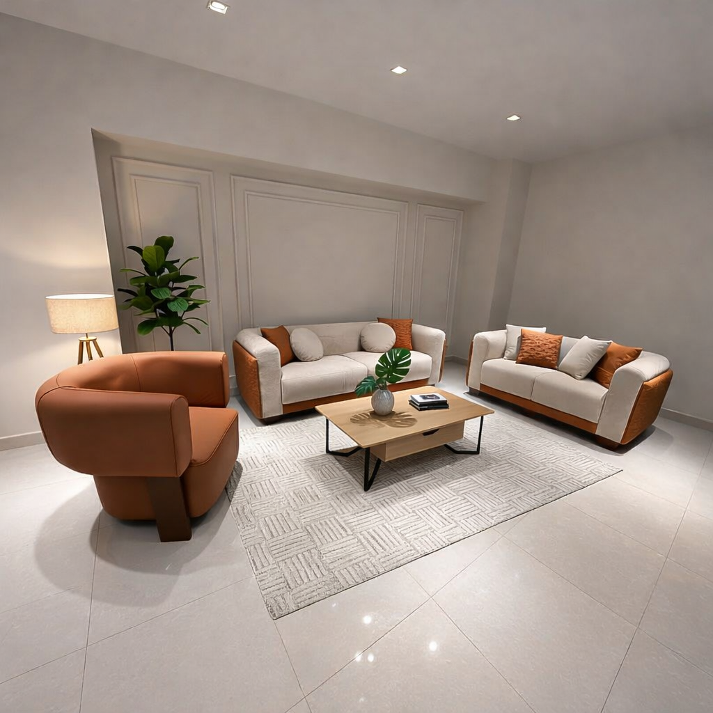 انتريه مودرن 3 قطع (خشب أبلكاش، خشب زان وخشب موسكي) – اللون: بيج وبرتقالي – 2518
