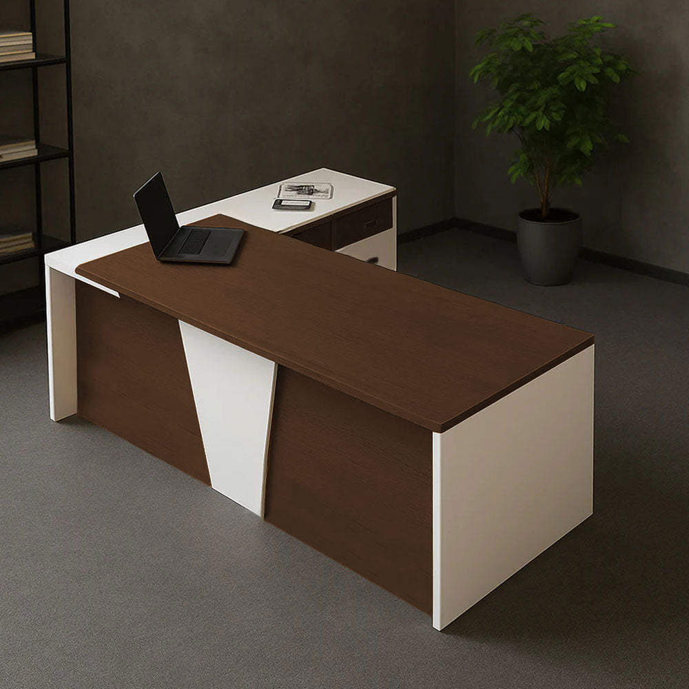 مكتب 160×160×75 سم + سايد – بني و أبيض – AZ12068