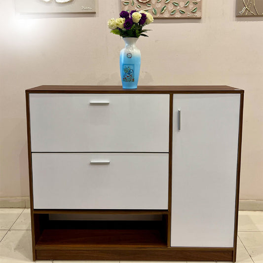 Modern Two-Tone Shoe Cabinet with Drawers and Side Compartment
