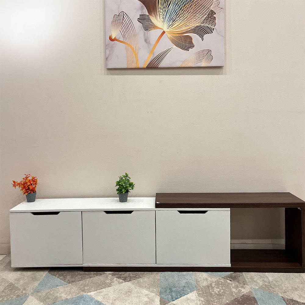 طاولة تلفزيون 180 × 40 × 45 سم – بني وأبيض – TV Stand-1
