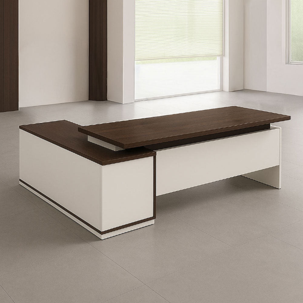 Desk 200×160×75 cm + Side Unit – Wooden and White – AZ120140
