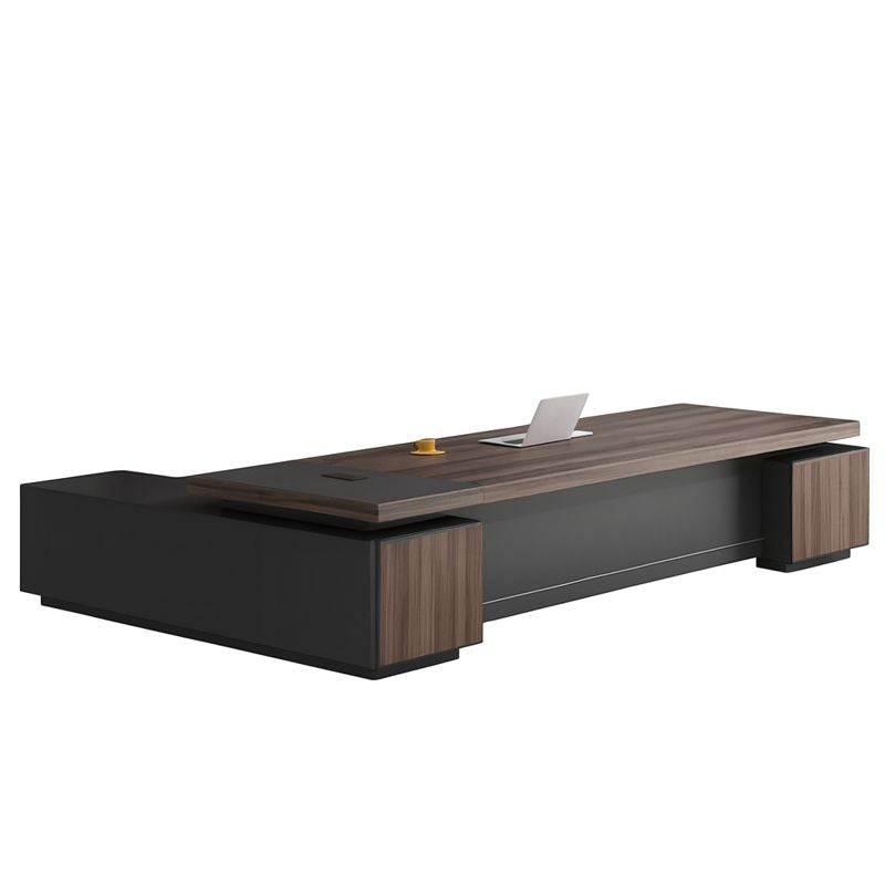 Desk 200×160×75 cm + Side Unit – Brown and Black – AZ1265