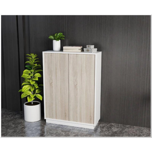 Shoe Cabinet, 80 × 40 × 110 cm - White and Wooden - AZ40037