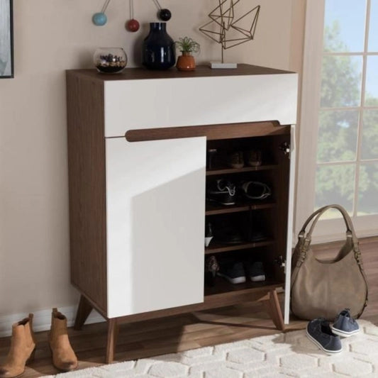 Shoe Cabinet, 80 × 40 × 110 cm - Brown and white  - AZ4003