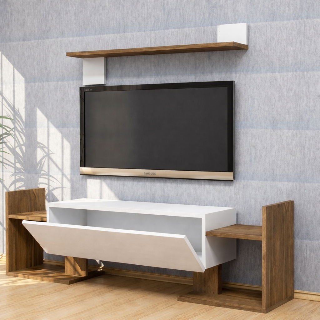 طاولة تلفزيون 180×40×50 سم – بني وأبيض – AZ30066

