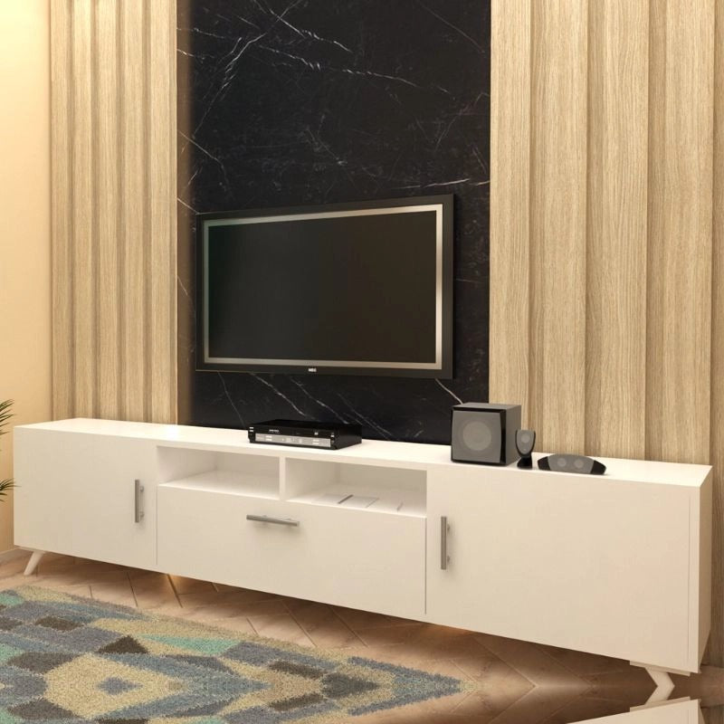 طاولة تلفزيون، 160 × 30 × 50 سم – أبيض – AZ30040